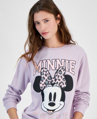 Disney - Juniors' Leopard Bow Minnie Mouse Graphic Sweatshirt