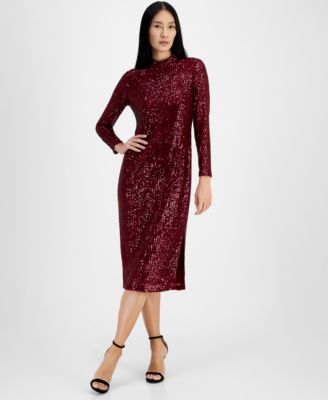 Anne Klein - Women's Mock-Neck Sequin Midi Dress