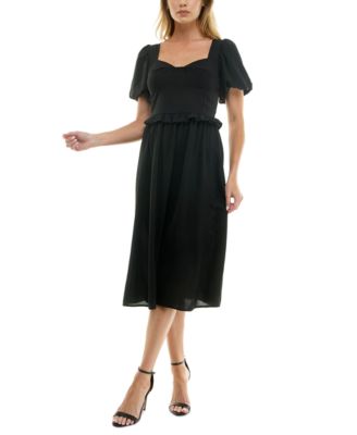 Crystal Doll - Juniors' Sweetheart Puff-Sleeve Midi Dress