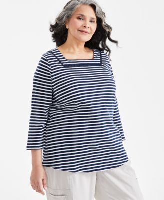 Style & Co - Plus Size Cotton Square-Neck 3/4-Sleeve Top