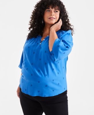 Style & Co - Plus Size Tulip Dance Printed Blouson-Sleeve Blouse, Created for Macy's