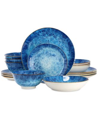 Elama - Double Bowl 16-Pc. Dinnerware Set, Service for 4