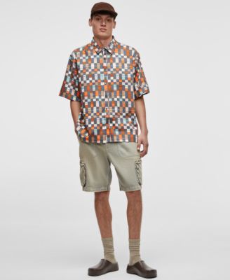 Mode of One - Men's Retro Check Short-Sleeve Button-Front Shirt