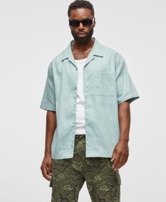 Mode of One - Men's Textured Short Sleeve Button-Front Shirt