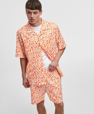Mode of One - Men's Leopard Spots Short-Sleeve Button-Front Camp Shirt
