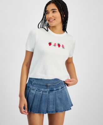 Hooked Up by IOT - Juniors' Strawberries Short-Sleeve Pullover Sweater