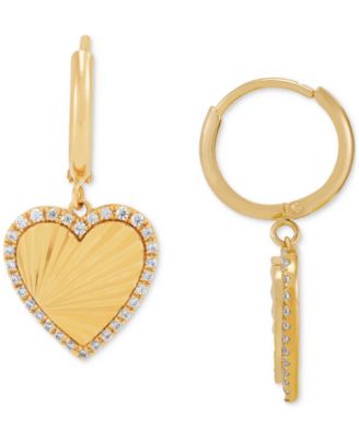 Macy's - Diamond Heart Sunray Halo Dangle Hoop Earrings (1/4 ct. t.w.) in 14k Gold-Plated Sterling Silver