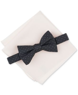 Alfani - Men's Prince Geo-Pattern Bow Tie & Solid Pocket Square Set