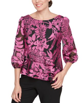 Alex Evenings - Petite Floral-Print 3/4-Sleeve Blouse