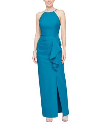 Alex Evenings - Petite Halter-Neck Ruffle Long Dress