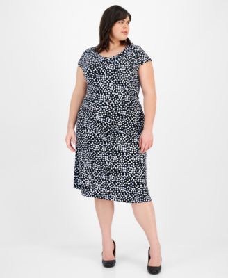 Kasper - Plus Size Pull-On Polka-Dot Midi Skirt