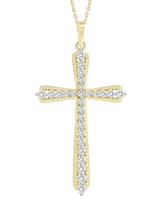 Macy's - Diamond Ridge Outline Openwork Cross Pendant Necklace (1/2 ct. t.w.) in 10k Gold, 16" + 2" extender