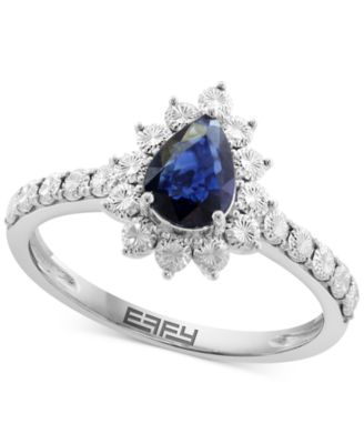 EFFY Collection - Pear-Shape Blue Sapphire (5/8 ct. t.w.) & Diamond (-- ct. t.w.) Halo Ring in 14k White Gold