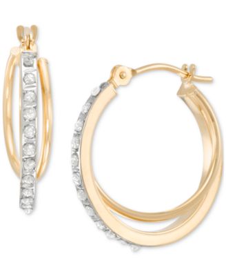 Macy's - Diamond Fascination Double Round Hoop Earrings in 10k Yellow Gold
