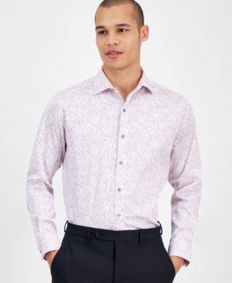 Bar III - Men's Slim Fit Long Sleeve Button-Front Abstract Floral Print Shirt