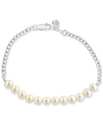 EFFY Collection - Cultured Freshwater Pearl (6mm) Curb Link Chain Bracelet in Sterling Silver
