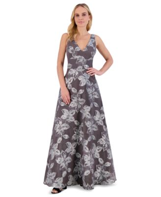Eliza J - Women's Floral Jacquard Sleeveless Ball Gown