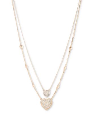 Marchesa - Gold-Tone Pav&eacute; Filigree Heart Layered Pendant Necklace, 16" + 3" extender