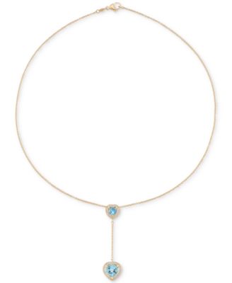 Macy's - Swiss Blue Topaz (7/8 ct. t.w.), Sky Blue Topaz (3 ct. t.w.) & White Topaz (1/2 ct. t.w.) Heart Lariat Necklace in 14k Gold over Sterling Silver, 18"