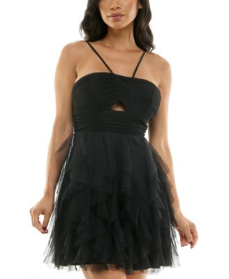 pear culture - Juniors' Lace-Up-Back Petal-Skirt Dress