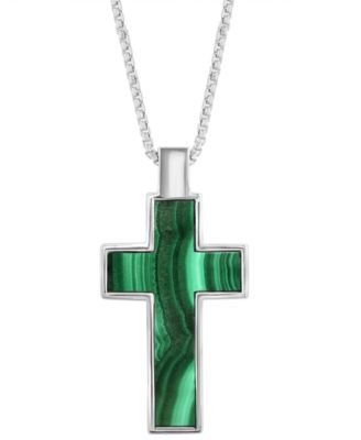 EFFY Collection - Men's Malachite Square Cross 22" Pendant Necklace in Sterling Silver