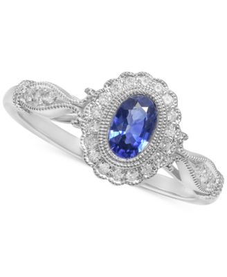 Macy's - Sapphire (1/2 ct. t.w.) & Diamond (1/8 ct. t.w.) Halo Ring in 14k White Gold