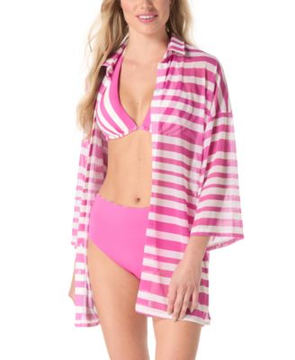Coco Reef - Women's Divinity Striped Button-Front Cover-Up Shirt