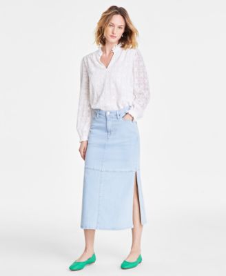 On 34th - Women's Split-Seam Denim Midi Skirt