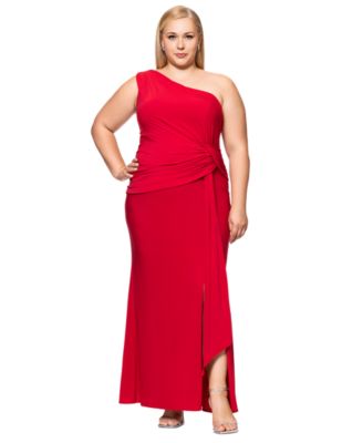XSCAPE - Plus Size One-Shoulder Draped-Detail Gown