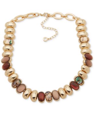 Anne Klein - Gold-Tone Oval Stone Tiled Collar Necklace, 16" + 3" extender