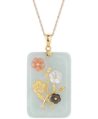 Macy's - Jade or Onyx Carved Flower Pendant Necklace (25x38mm) in Gold-Plated Sterling Silver