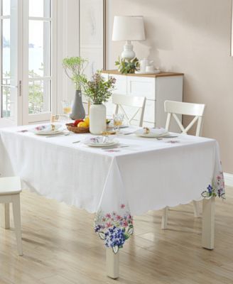 Elrene - Hydrangea Cutwork Fabric Tablecloth, 60" x 102"