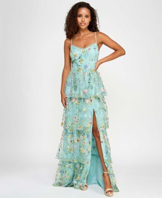 City Studios - Juniors' Ruffled Embroidered Tiered Gown