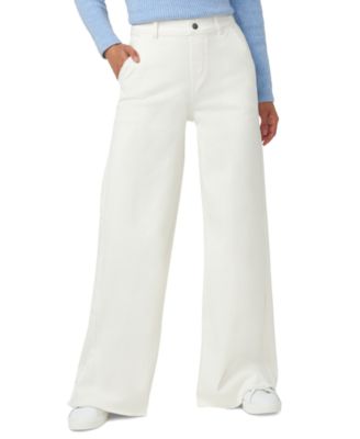 Hue - Women's Frayed Mid-Rise Wide-Leg Denim Leggings