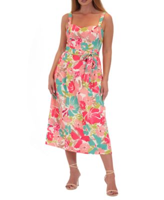 julia jordan - Women's Floral-Print Tie-Waist Midi Dress