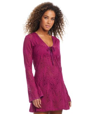 Bar III - Women's Crochet Plunge-Neck Cover-Up Dress