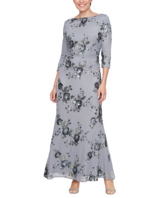 SL Fashions - Womens' A-Line Floral Sequin Mesh Gown