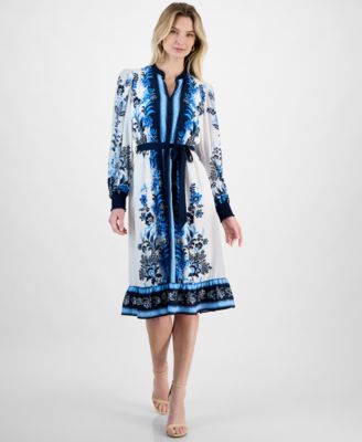 T Tahari - Women's Floral-Print Belted Midi Dress