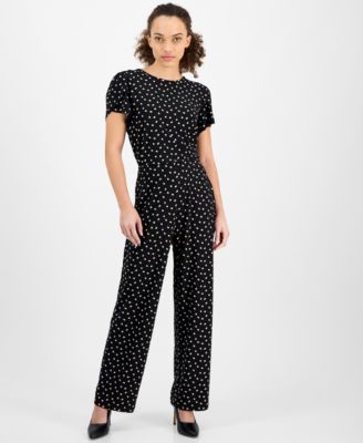 AK Anne Klein - Petite Pull-On Wide-Leg Dot-Print Pants