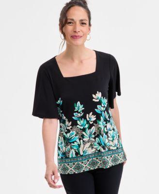 JM Collection - Women's Magnolia Garden Knit Crepe Top