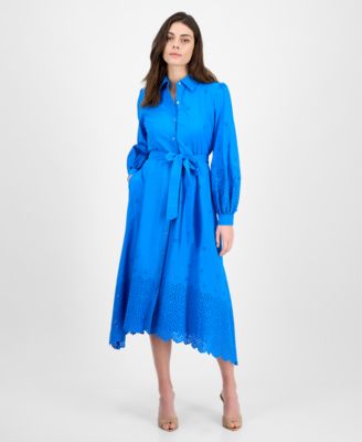 julia jordan - Women's Long-Sleeve Cotton Eyelet Dress