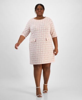 Connected - Plus Size Tweed 3/4-Sleeve Sheath Dress