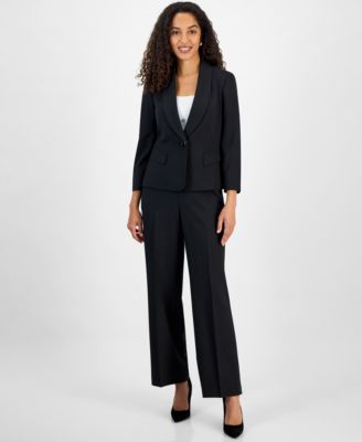 Le Suit - Women's Shawl-Collar One-Button Jacket & Pull-On Straight-Leg Pants