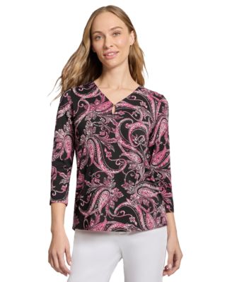 Jones New York - Petite Printed 3/4-Sleeve Knit Top