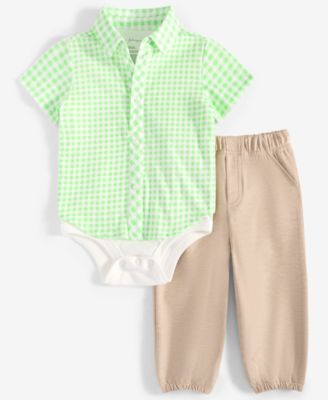 First Impressions - Baby Boys Gingham Oxford Bodysuit & Pants, 2 Piece Set
