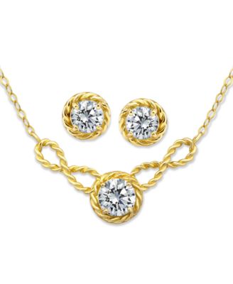 Giani Bernini - 2-Pc. Set Cubic Zirconia (2-7/8 ct. t.w.) Infinity Rope Frontal Necklace & Round Rope Border Stud Earrings in 18k Gold Over Sterling Silver, 16" + 2" extender