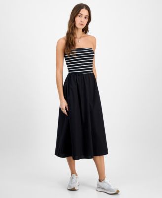 14th Place - Juniors' Strapless Mixed-Media Midi Dress