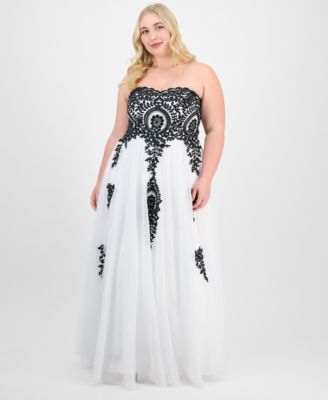 Say Yes - Trendy Plus Size Embroidered Strapless Gown
