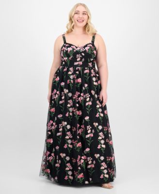 City Studios - Trendy Plus Size Embroidered Tulle Sleeveless Gown