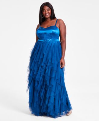City Studios - Trendy Plus Size Corset-Bodice Ruffled-Skirt Gown
